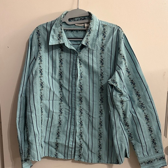 White Stag Tops - White Stag Teal Striped Vintage Button-Up Shirt